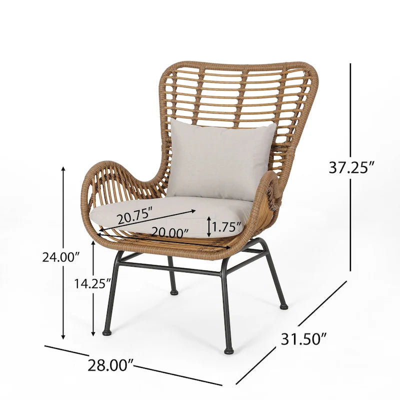 Salon de jardin en osier avec ottomans – Style bohème moderne, gris/brun clair, résistant aux intempéries
