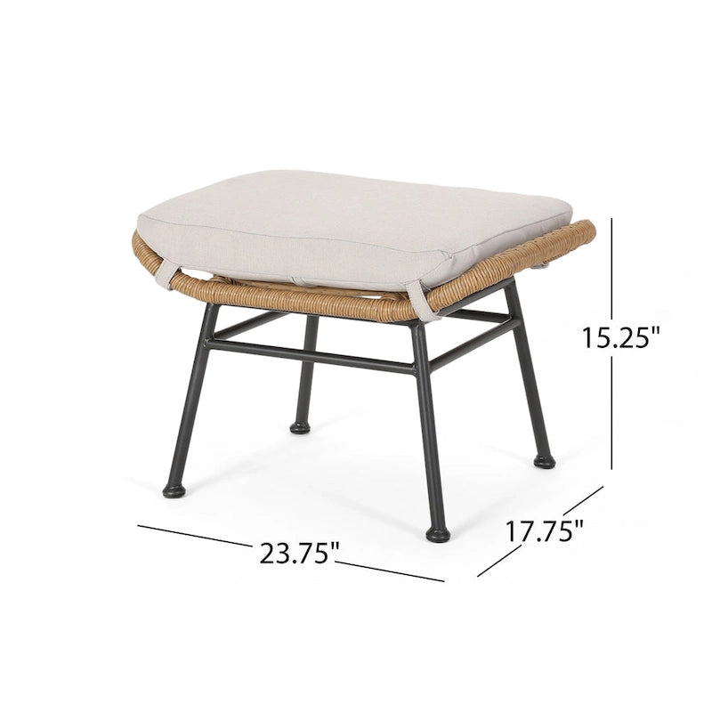 Salon de jardin en osier avec ottomans – Style bohème moderne, gris/brun clair, résistant aux intempéries