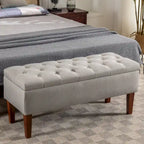 Banc ottoman de rangement en tissu avec pieds en bois d'hévéa – 104 x 49 x 39 cm, capacité de 120 kg