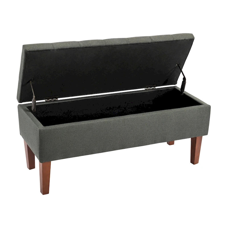 Banc ottoman de rangement en tissu avec pieds en bois d'hévéa – 104 x 49 x 39 cm, capacité de 120 kg