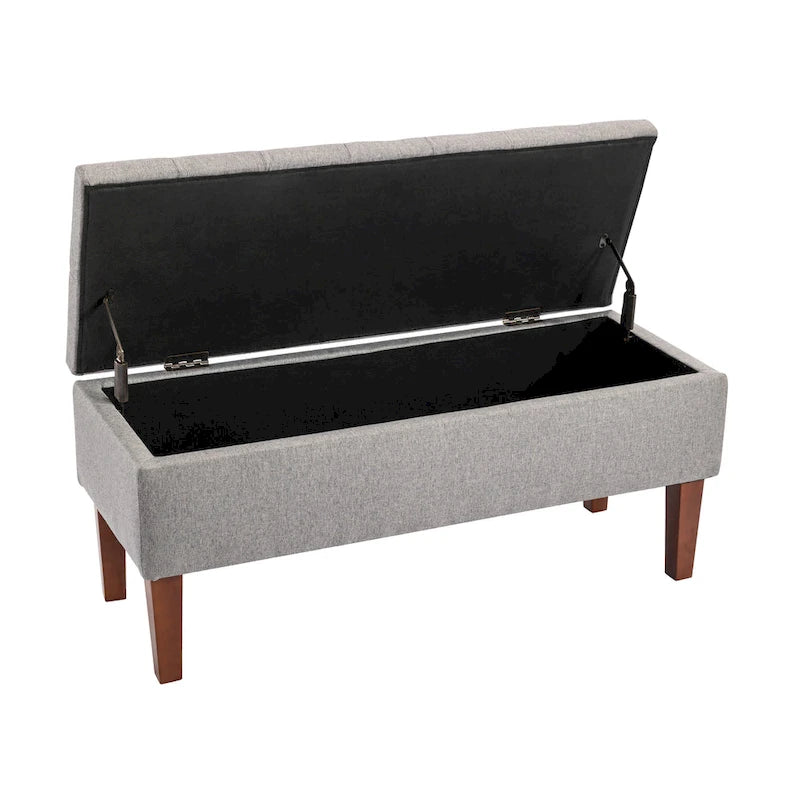 Banc ottoman de rangement en tissu avec pieds en bois d'hévéa – 104 x 49 x 39 cm, capacité de 120 kg