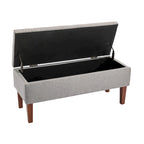 Banc ottoman de rangement en tissu avec pieds en bois d'hévéa – 104 x 49 x 39 cm, capacité de 120 kg