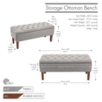Banc ottoman de rangement en tissu avec pieds en bois d'hévéa – 104 x 49 x 39 cm, capacité de 120 kg