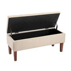 Banc ottoman de rangement en tissu avec pieds en bois d'hévéa – 104 x 49 x 39 cm, capacité de 120 kg