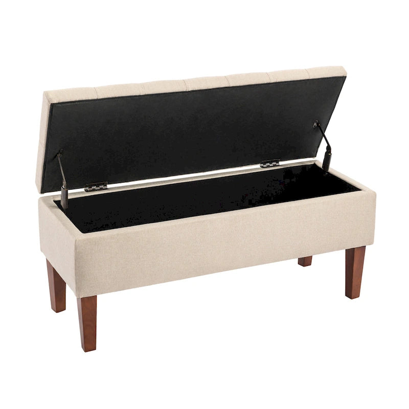 Banc ottoman de rangement en tissu avec pieds en bois d'hévéa – 104 x 49 x 39 cm, capacité de 120 kg