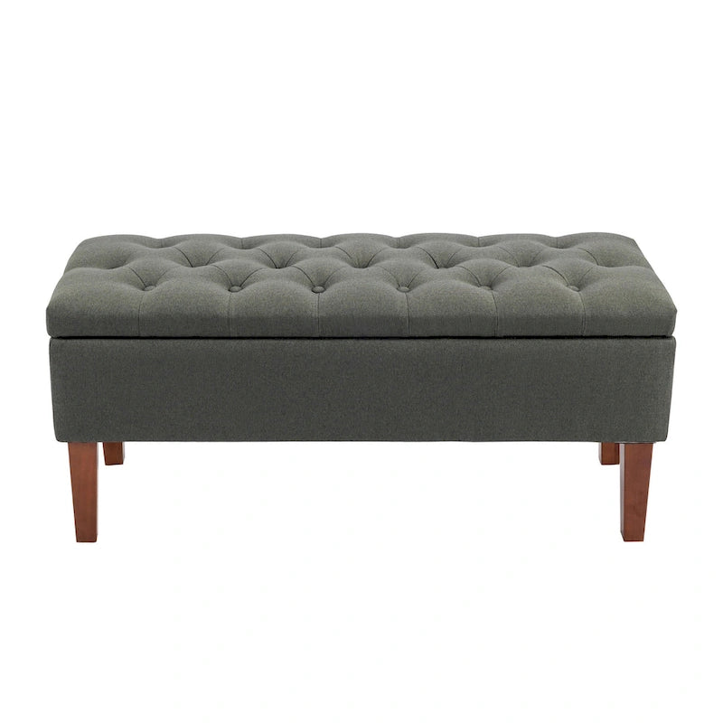 Banc ottoman de rangement en tissu avec pieds en bois d'hévéa – 104 x 49 x 39 cm, capacité de 120 kg