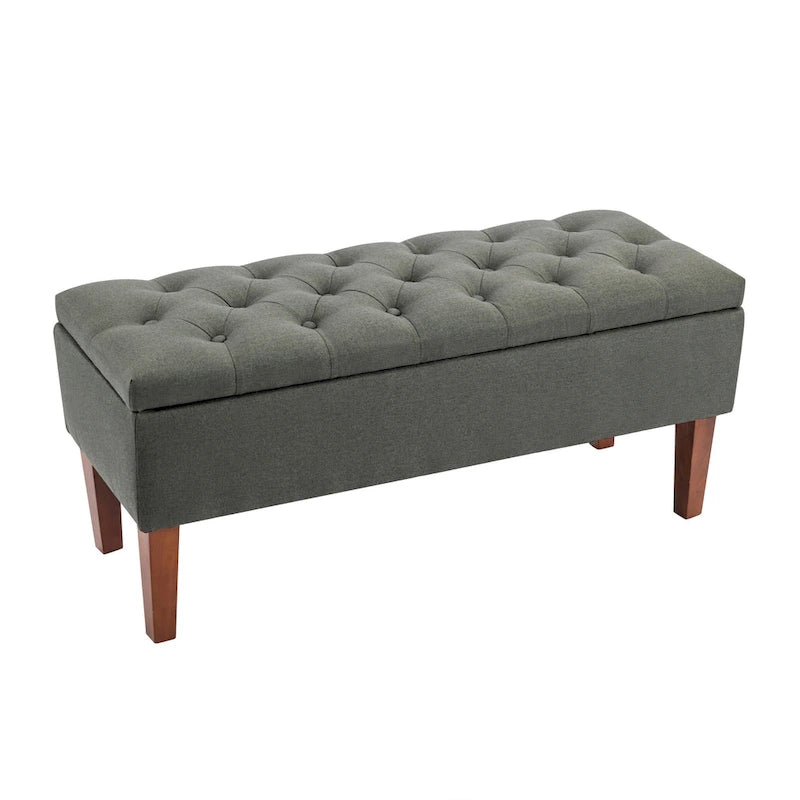 Banc ottoman de rangement en tissu avec pieds en bois d'hévéa – 104 x 49 x 39 cm, capacité de 120 kg