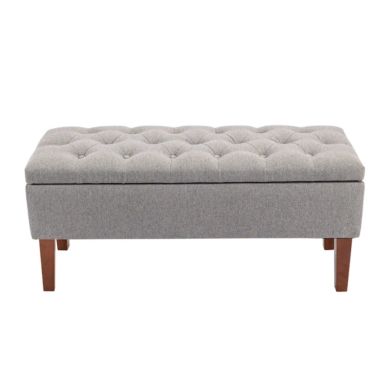 Banc ottoman de rangement en tissu avec pieds en bois d'hévéa – 104 x 49 x 39 cm, capacité de 120 kg