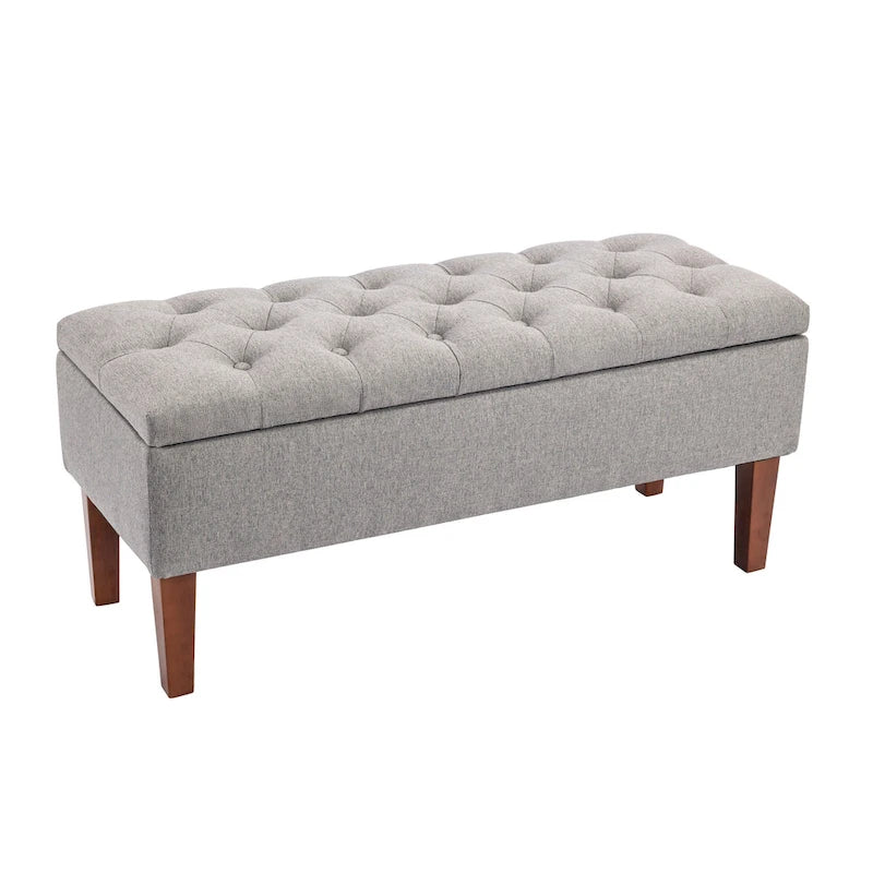 Banc ottoman de rangement en tissu avec pieds en bois d'hévéa – 104 x 49 x 39 cm, capacité de 120 kg