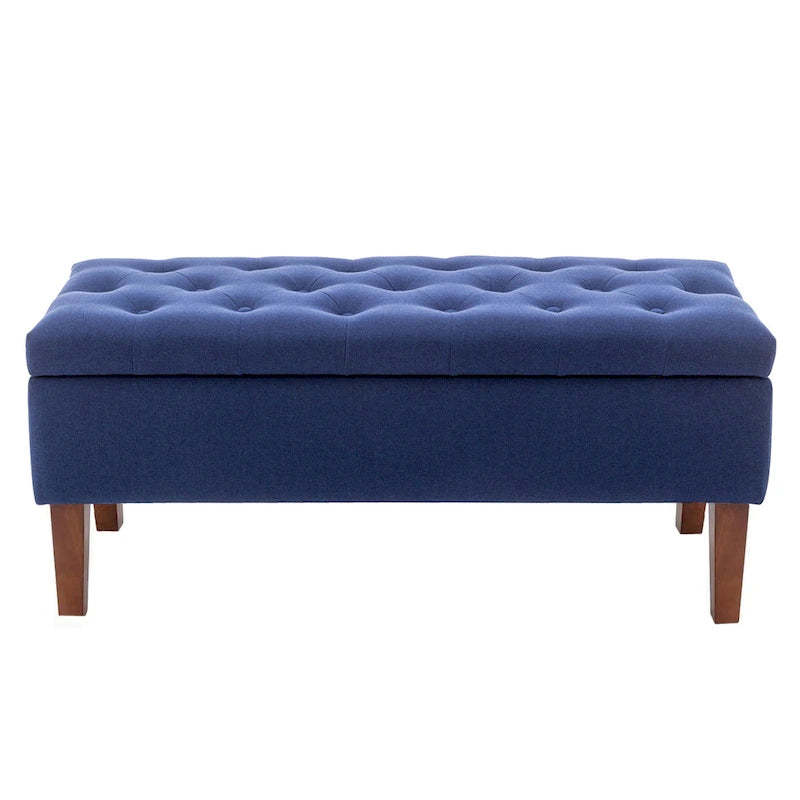 Banc ottoman de rangement en tissu avec pieds en bois d'hévéa – 104 x 49 x 39 cm, capacité de 120 kg