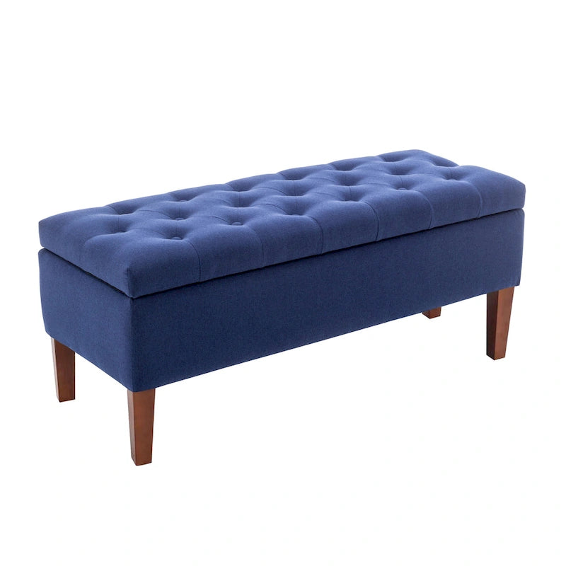 Banc ottoman de rangement en tissu avec pieds en bois d'hévéa – 104 x 49 x 39 cm, capacité de 120 kg