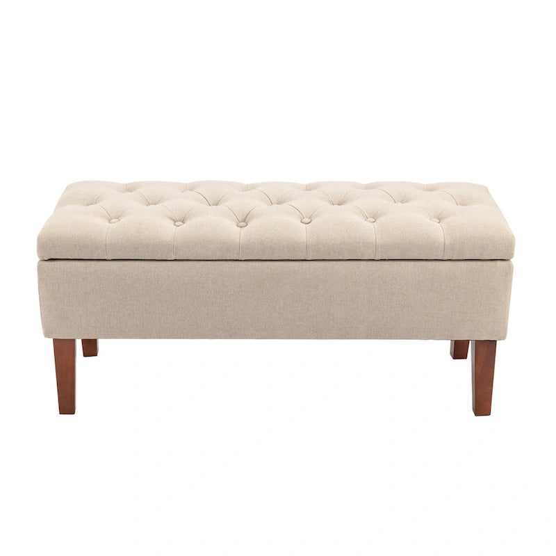 Banc ottoman de rangement en tissu avec pieds en bois d'hévéa – 104 x 49 x 39 cm, capacité de 120 kg