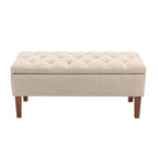 Banc ottoman de rangement en tissu avec pieds en bois d'hévéa – 104 x 49 x 39 cm, capacité de 120 kg