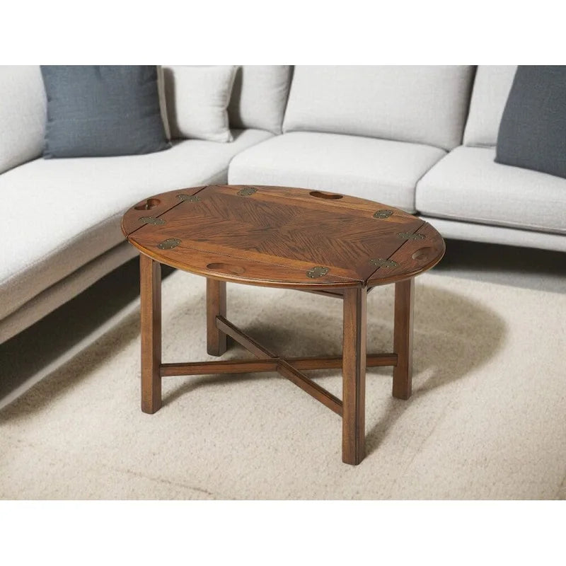 Table d'appoint vintage en bois d'hévéa massif couleur chêne – Finition naturelle, 18,5x30x22,5 po, Table d'appoint