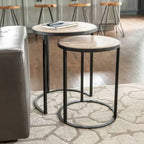 Lot de 2 tables d'appoint gigognes – Dessus en bois de manguier et piètement en fer, noir/doré, 50,8x50,8x63,5 cm