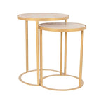 Lot de 2 tables d'appoint gigognes – Dessus en bois de manguier et piètement en fer, noir/doré, 50,8x50,8x63,5 cm