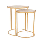 Lot de 2 tables d'appoint gigognes – Dessus en bois de manguier et piètement en fer, noir/doré, 50,8x50,8x63,5 cm