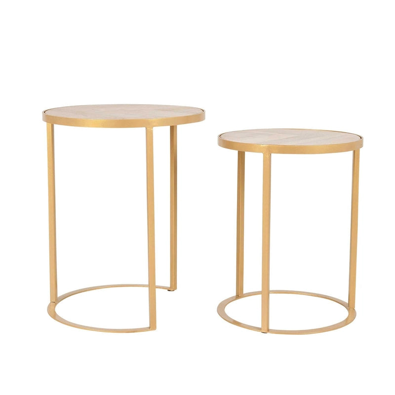 Lot de 2 tables d'appoint gigognes – Dessus en bois de manguier et piètement en fer, noir/doré, 50,8x50,8x63,5 cm
