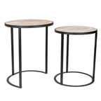 Lot de 2 tables d'appoint gigognes – Dessus en bois de manguier et piètement en fer, noir/doré, 50,8x50,8x63,5 cm