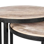 Lot de 2 tables d'appoint gigognes – Dessus en bois de manguier et piètement en fer, noir/doré, 50,8x50,8x63,5 cm