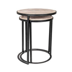 Lot de 2 tables d'appoint gigognes – Dessus en bois de manguier et piètement en fer, noir/doré, 50,8x50,8x63,5 cm