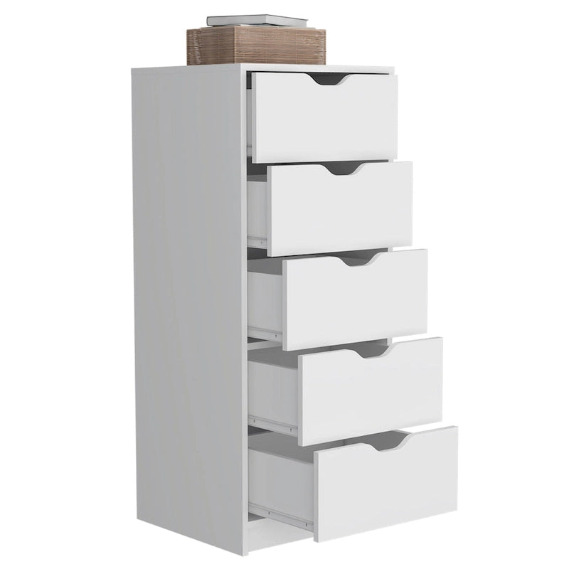 Commode haute à 5 tiroirs avec système coulissant