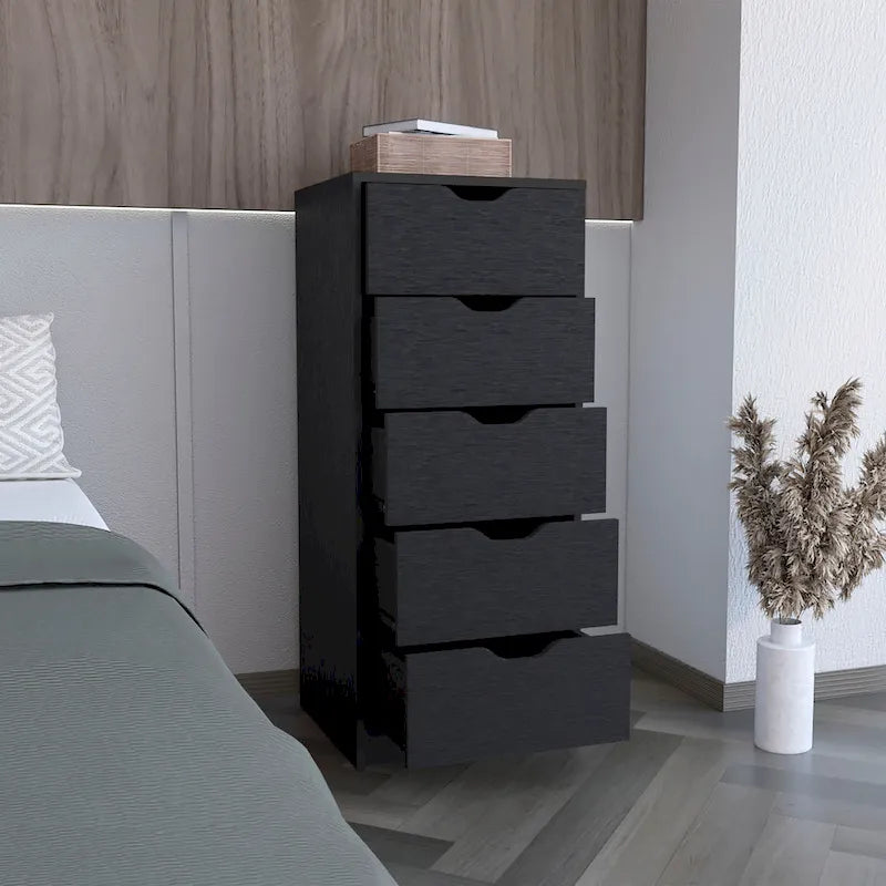 Commode haute à 5 tiroirs avec système coulissant
