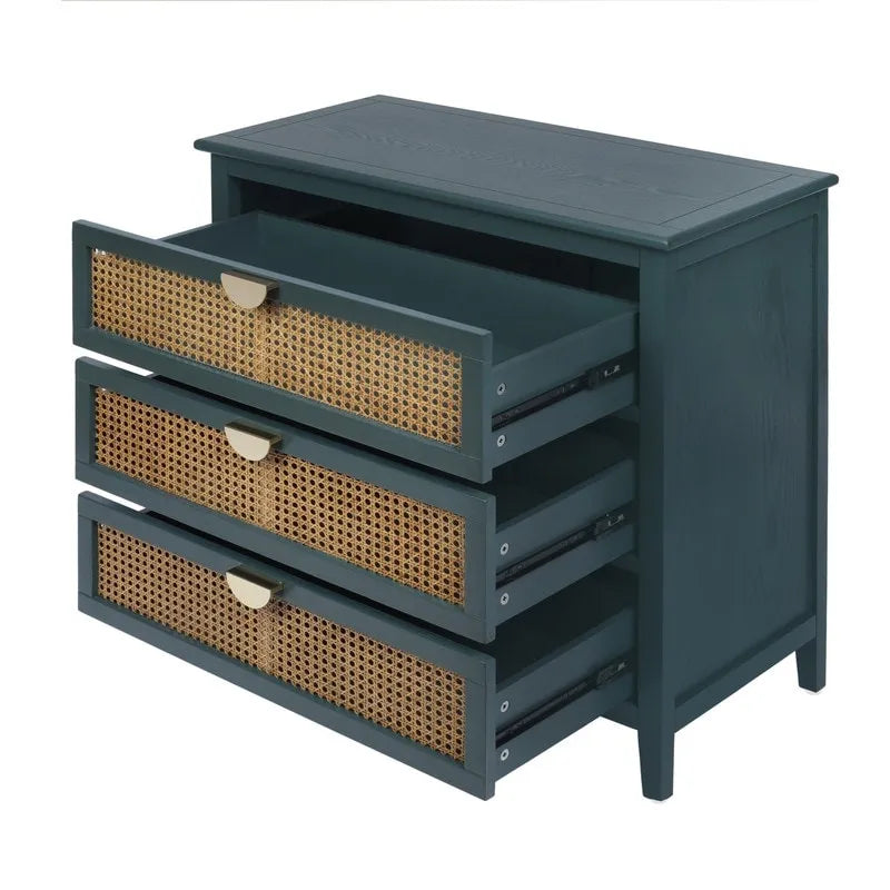 Commode de rangement 3 tiroirs en rotin naturel