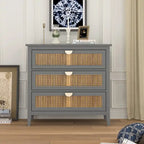 Commode de rangement 3 tiroirs en rotin naturel