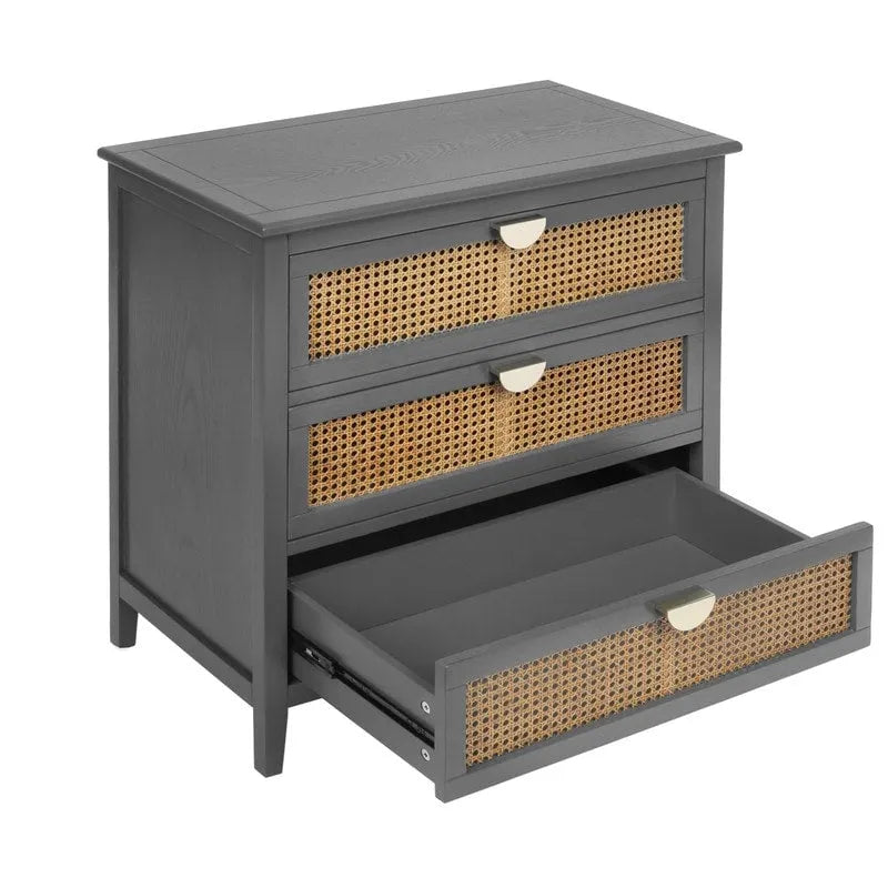 Commode de rangement 3 tiroirs en rotin naturel