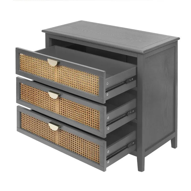 Commode de rangement 3 tiroirs en rotin naturel
