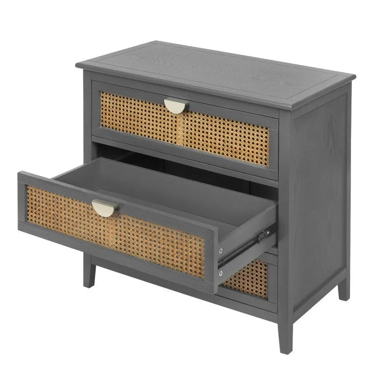 Commode de rangement 3 tiroirs en rotin naturel