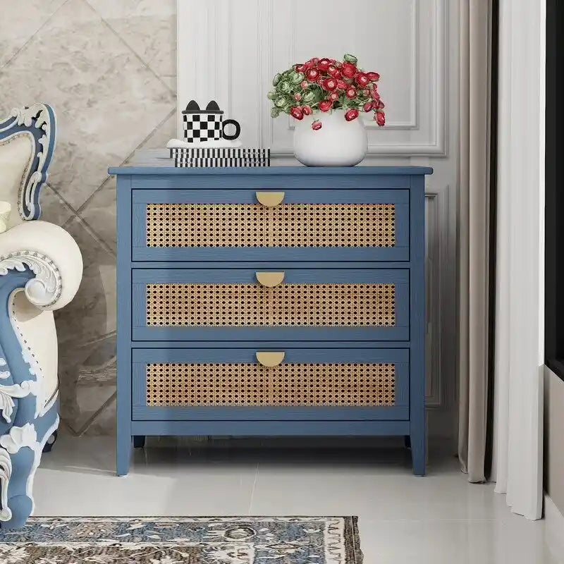 Commode de rangement 3 tiroirs en rotin naturel