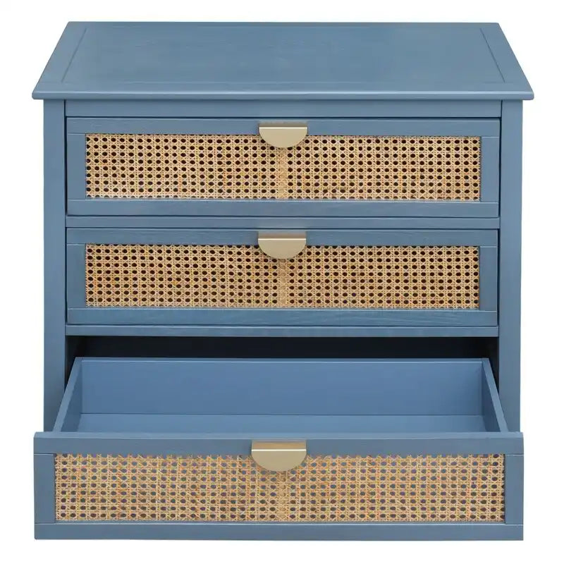 Commode de rangement 3 tiroirs en rotin naturel