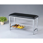 Banc à chaussures en métal Roundhill Furniture avec siège en similicuir, chrome et noir