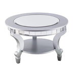 Table basse ronde Olivia contemporaine à miroir SEI Furniture en argent mat avec détails et étagère