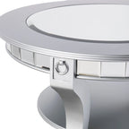 Table basse ronde Olivia contemporaine à miroir SEI Furniture en argent mat avec détails et étagère