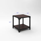 Table d'appoint carrée Davee en bois et métal avec étagère – 20x20x20
