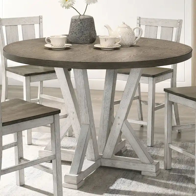 Table de salle à manger ronde à hauteur de comptoir de 122 cm – Brun cendré, 122x122x91 cm, 45 kg, 4 places