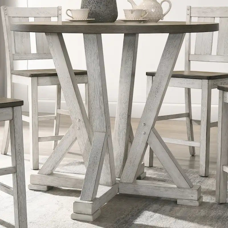 Table de salle à manger ronde à hauteur de comptoir de 122 cm – Brun cendré, 122x122x91 cm, 45 kg, 4 places