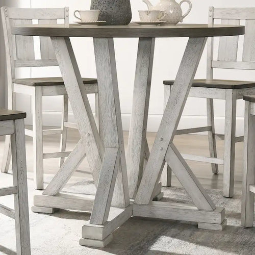 Table de salle à manger ronde à hauteur de comptoir de 122 cm – Brun cendré, 122x122x91 cm, 45 kg, 4 places