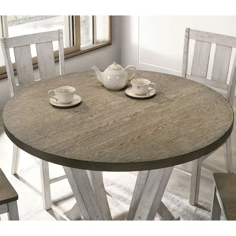 Table de salle à manger ronde à hauteur de comptoir de 122 cm – Brun cendré, 122x122x91 cm, 45 kg, 4 places