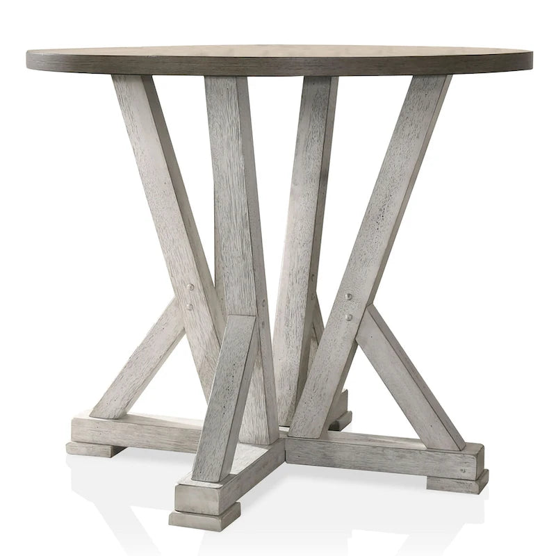 Table de salle à manger ronde à hauteur de comptoir de 122 cm – Brun cendré, 122x122x91 cm, 45 kg, 4 places