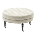 Pouf de cocktail rond en tissu avec cadre en métal – 88 cm, capacité de 120 kg, beige/gris foncé