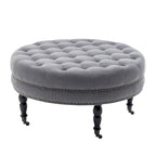 Pouf de cocktail rond en tissu avec cadre en métal – 88 cm, capacité de 120 kg, beige/gris foncé