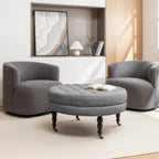 Pouf de cocktail rond en tissu avec cadre en métal – 88 cm, capacité de 120 kg, beige/gris foncé