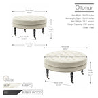 Pouf de cocktail rond en tissu avec cadre en métal – 88 cm, capacité de 120 kg, beige/gris foncé