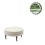 Pouf de cocktail rond en tissu avec cadre en métal – 88 cm, capacité de 120 kg, beige/gris foncé