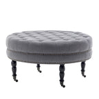 Pouf de cocktail rond en tissu avec cadre en métal – 88 cm, capacité de 120 kg, beige/gris foncé
