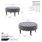 Pouf de cocktail rond en tissu avec cadre en métal – 88 cm, capacité de 120 kg, beige/gris foncé